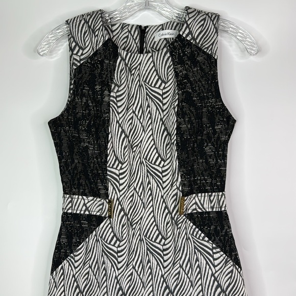 Calvin Klein Black Gray White Sleeveless Shift Dress Size 4 - Picture 2 of 8